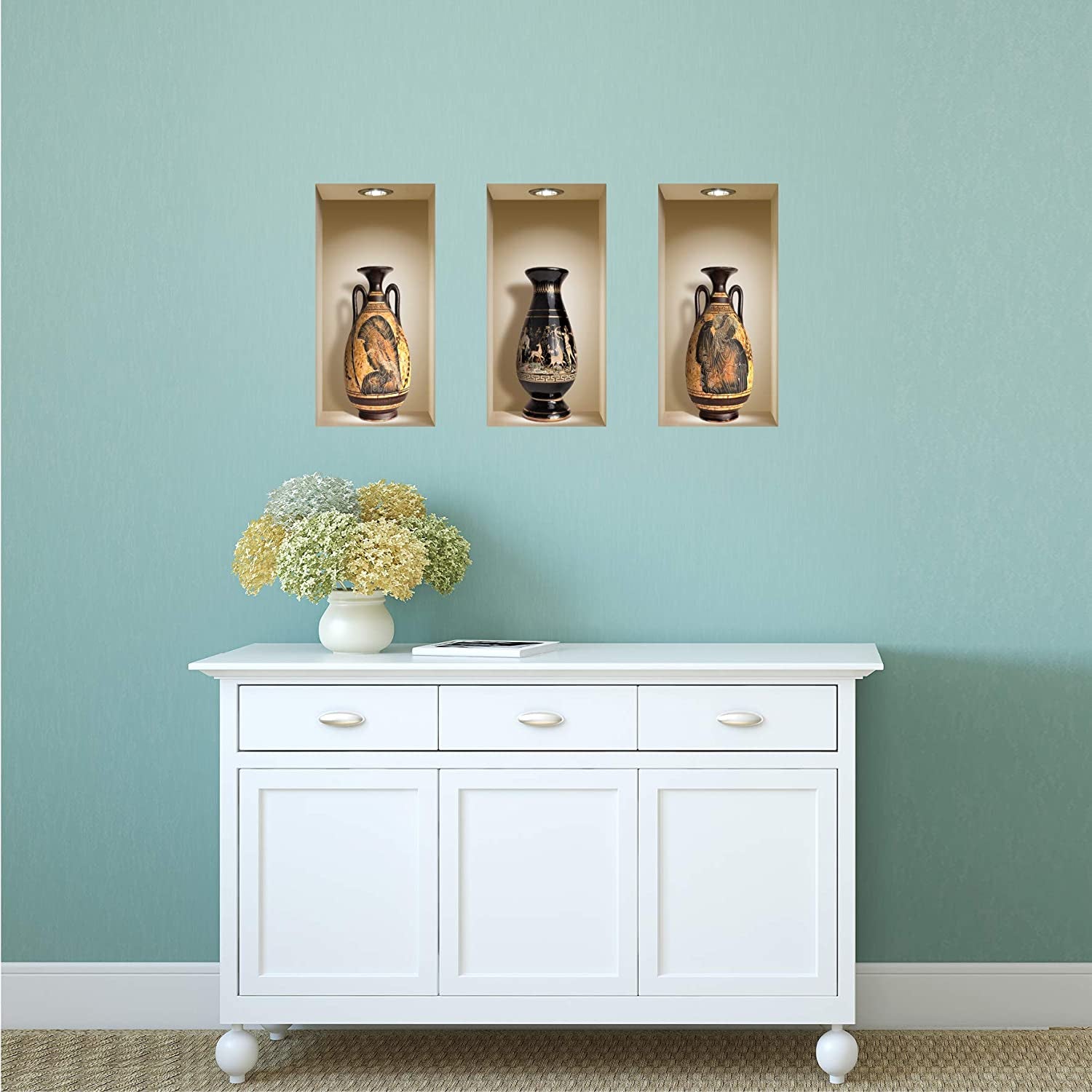 THE NISHA Art Magic 3D Vinyl Removable Wall Sticker Decals DIY, Set of 3, Greek Vases