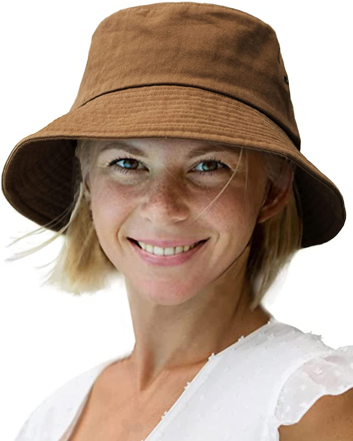 FURTALK Bucket Hats for Women Washed Cotton Packable Summer Beach Sun Hats Mens Womens Bucket Hat with Strings for Travel