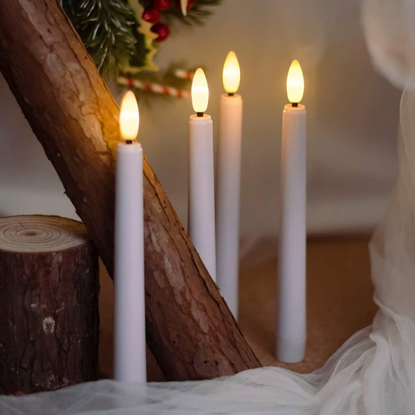 Flameless Flickering Battery Operated Taper Candles Realistic with Timer Remote