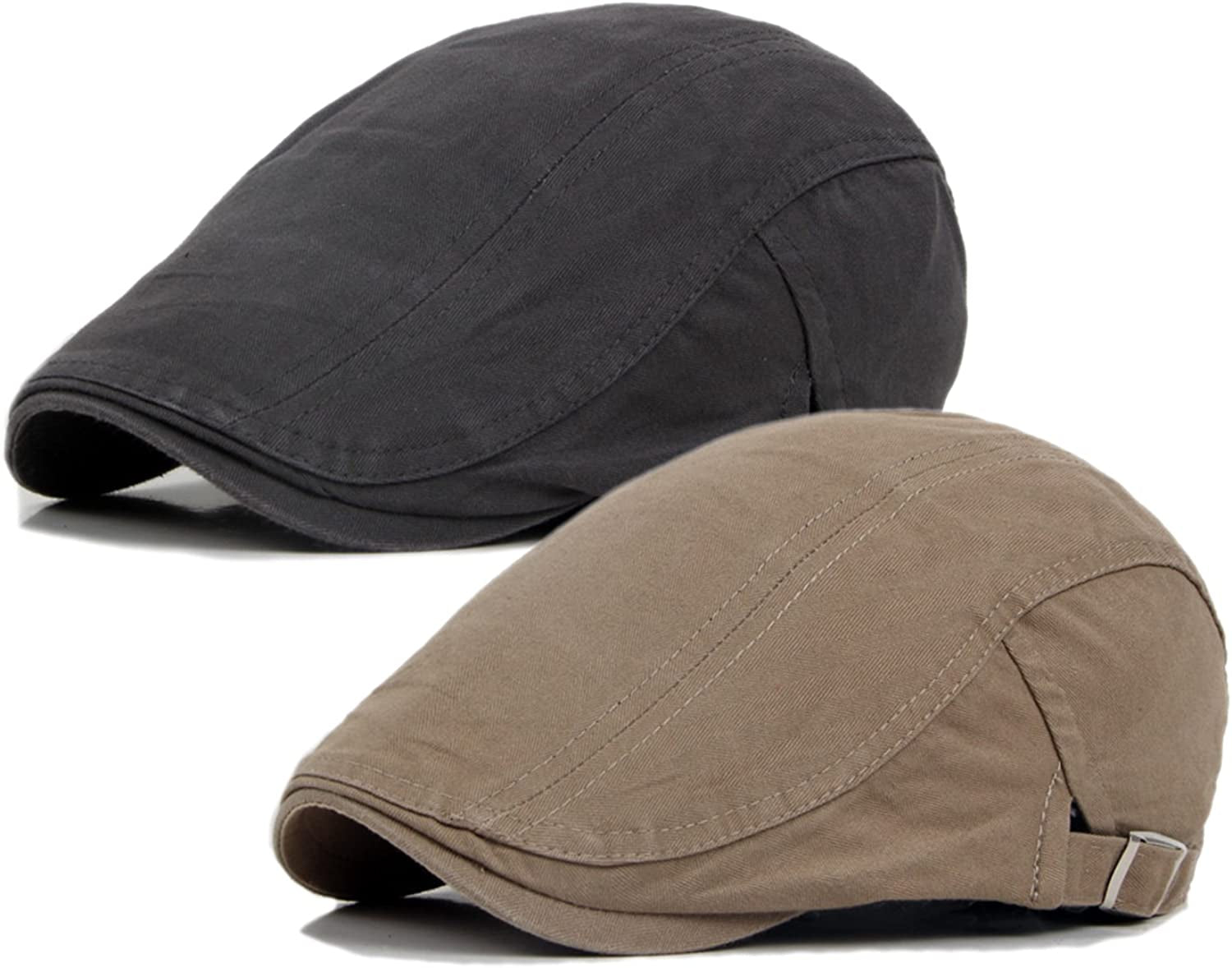2 Pack Newsboy Hats for Men Flat Cap Cotton Adjustable Breathable Irish Cabbie Ivy Driving Gatsby Hunting Hat