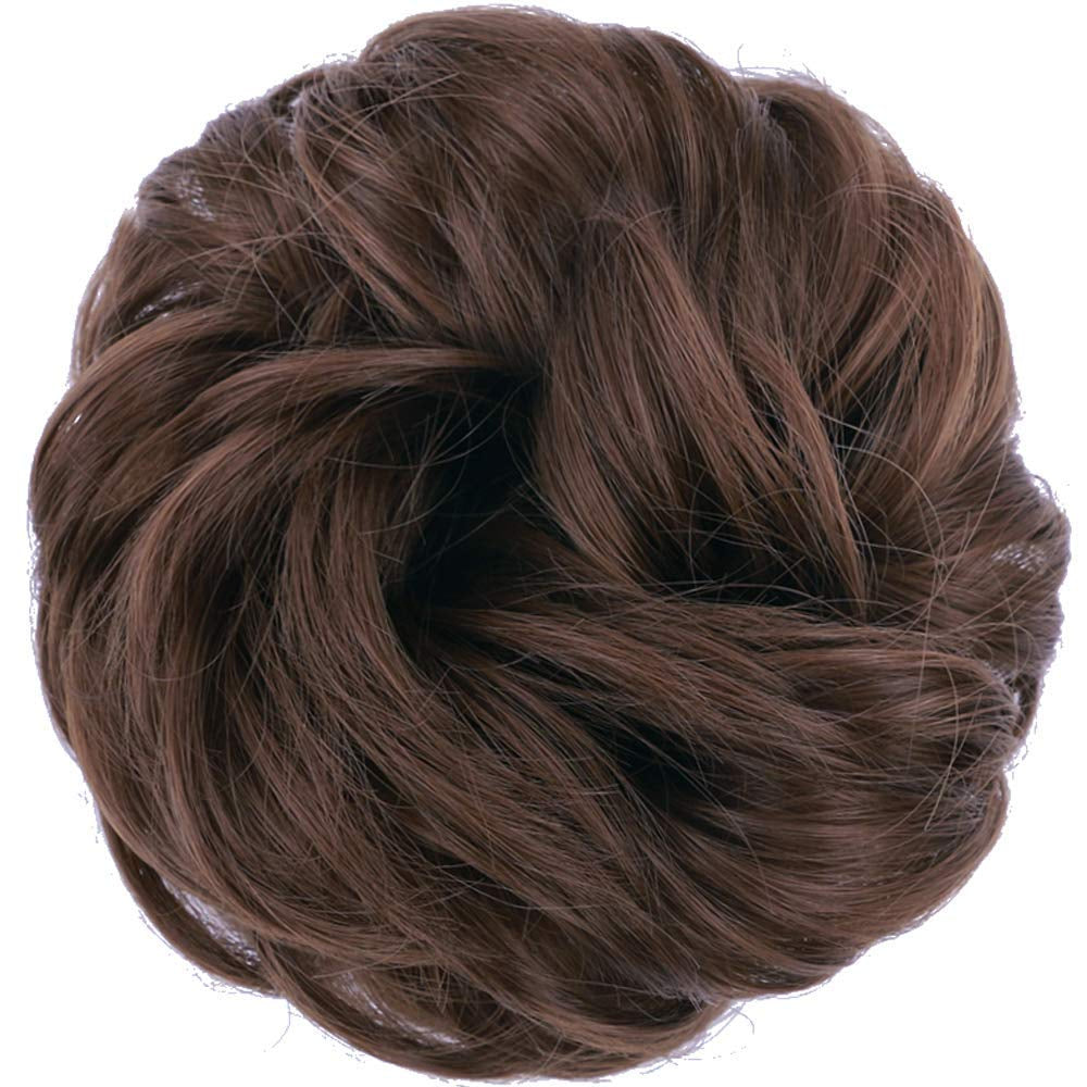 1PCS Messy Hair Bun Hair Scrunchies Extension Curly Wavy Messy Synthetic Chignon for Women Updo Hairpiece (8#(Medium Chestnut Brown))