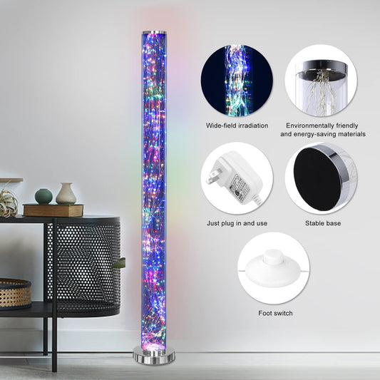 Clear Column Floor Lamp Modern LED Corner Standing Tube Floor Lamp, Elegant Design Exposed Rope Floor Lights for Living Room, Bedroom, Office, Christmas, Parties, Wedding(42" RGB Color)