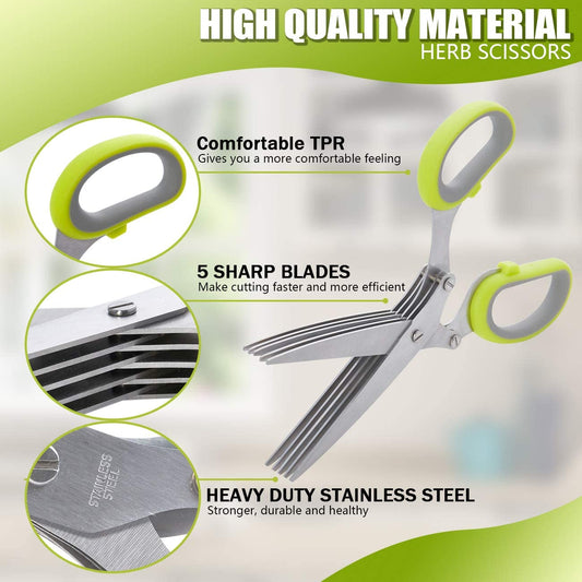 Herb Scissors with 5 Multi Stainless Steel Blades and Safe Cover Kitchen Gadgets Cutter, Kitchen Chopping Shear, Mincer, Sharp Dishwasher Safe Kitchen Gadget, Culinary Cutter