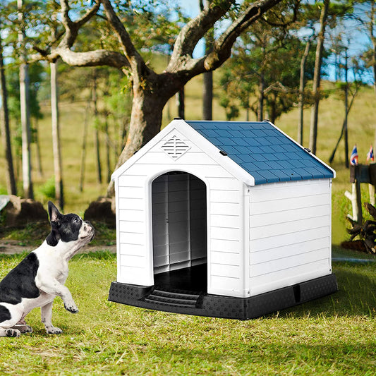 Dog House for Small Dogs, Waterproof Plastic Dog Houses with Air Vents and Elevated Floor, Easy to Assemble, Outdoor Cat Feeding Station Indoor Patio Backyard Dog Kennel House