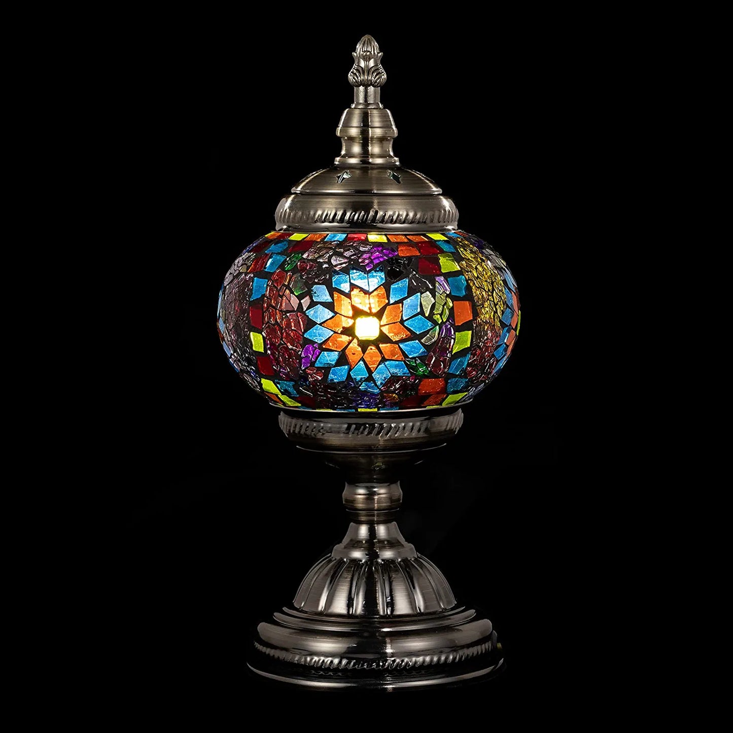 Anton Turkish Mosaic Glass Decorative Table Lamp Moroccan Lantern Home Decor Night Light for Living Bedroom Room (Multicolour)