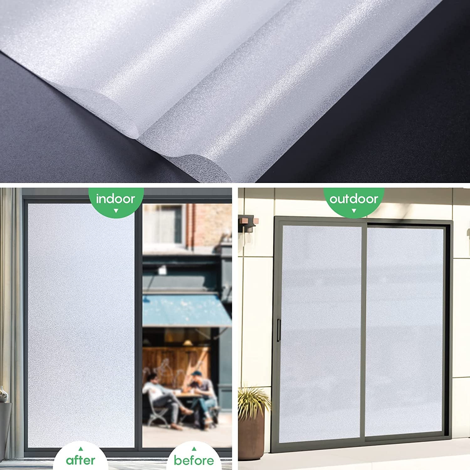 Window Privacy Film Frosted Glass Window Film Sun Blocking Window Tinting Film for Home Non Adhesive Static Cling Bathroom Door Covering Heat Blocker Decorative Sticker(29.5 X 157.5 Inch, Pure)