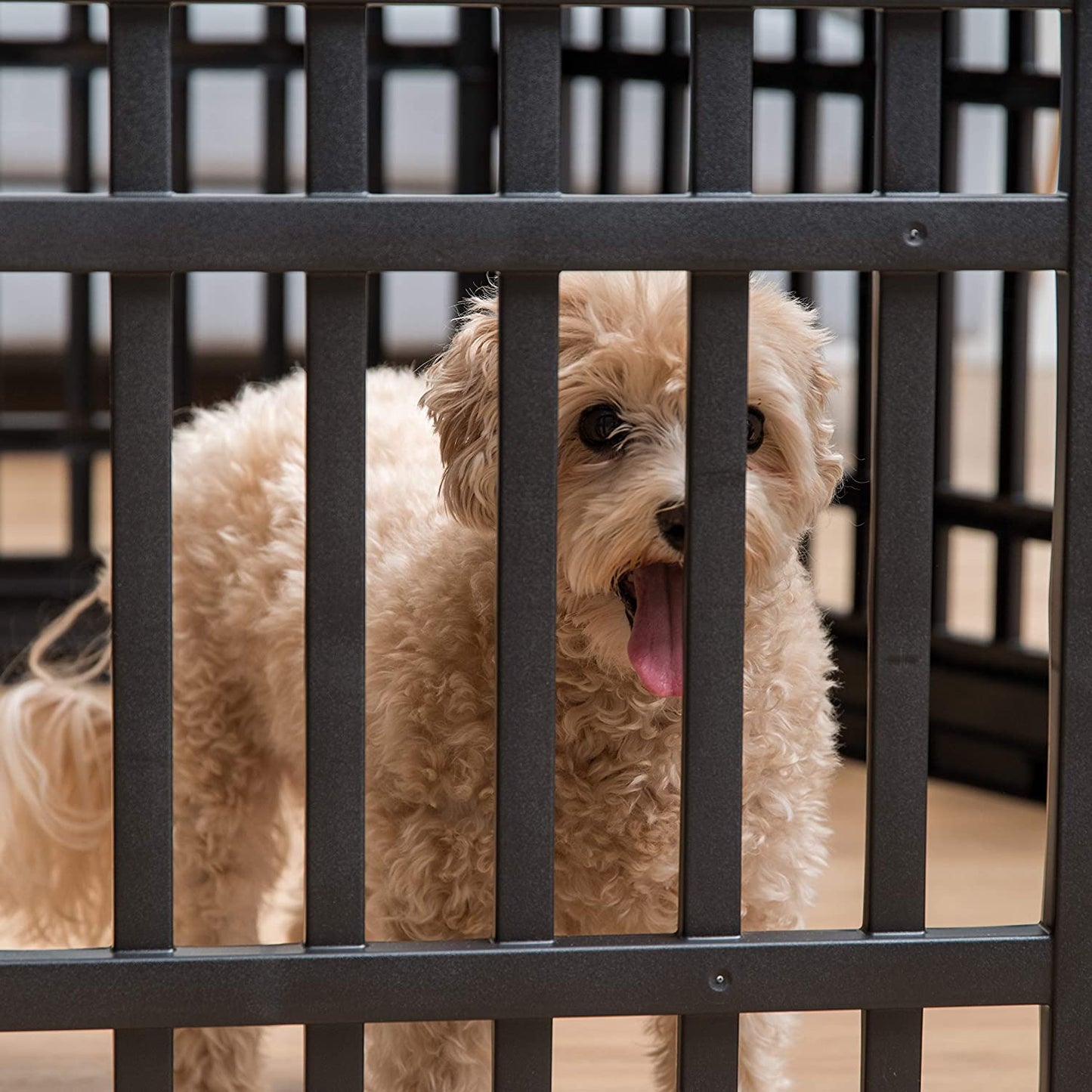 IRIS USA Dog Playpen, Exercise Pet Playpen with Door for Small & Medium Dogs, 4-Panel, 24" H, Black