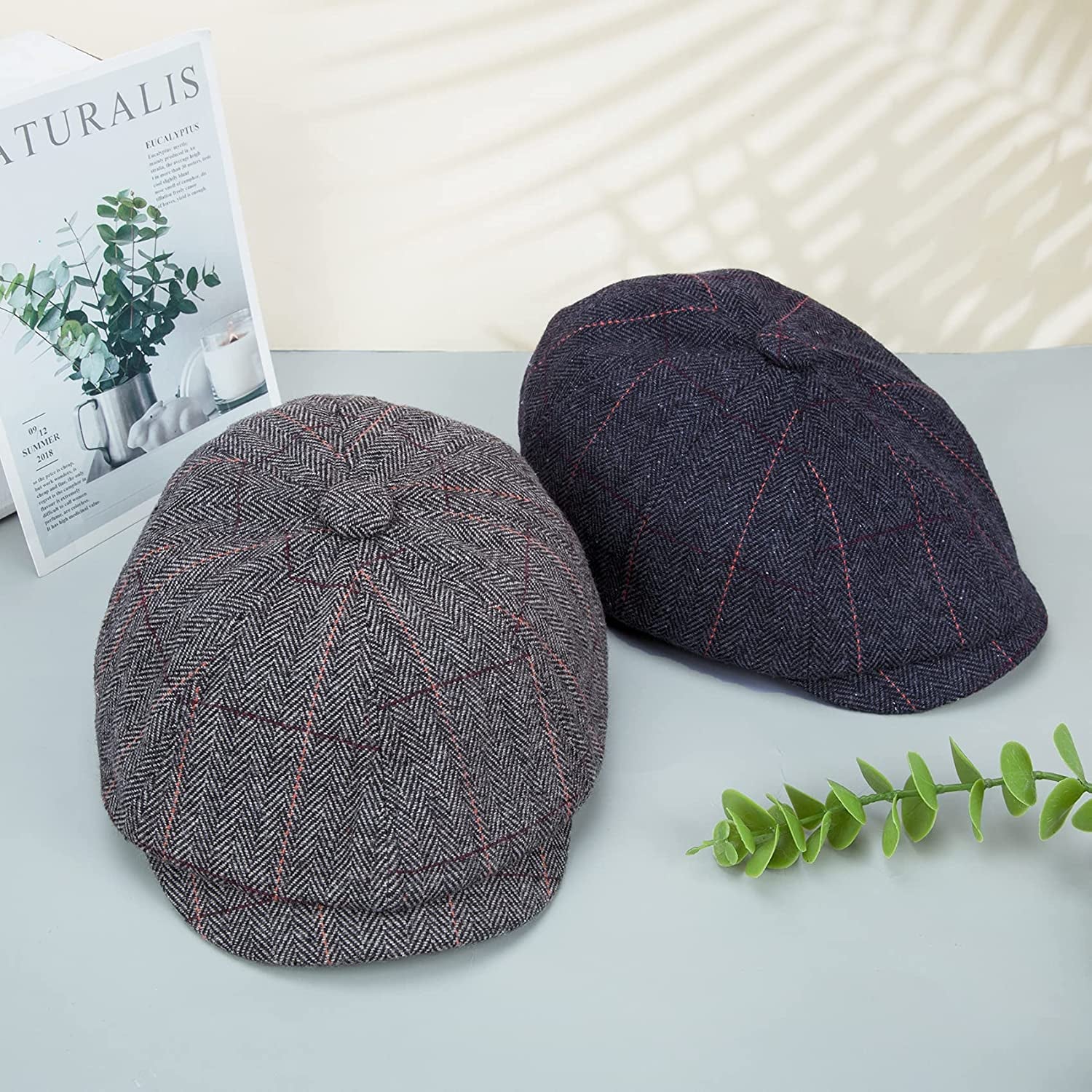 2 Pack Newsboy Hats for Men Classic 8 Panel Wool Blend Gatsby Ivy Hat