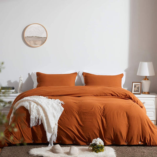 Queen Size Duvet Cover Set with Buttons Closure Umber 100% Microfiber, 3 Pieces Solid Color Ultra Soft Skin-Friendly Comforter Cover Set (1 Duvet Cover +2 Pillowcases)