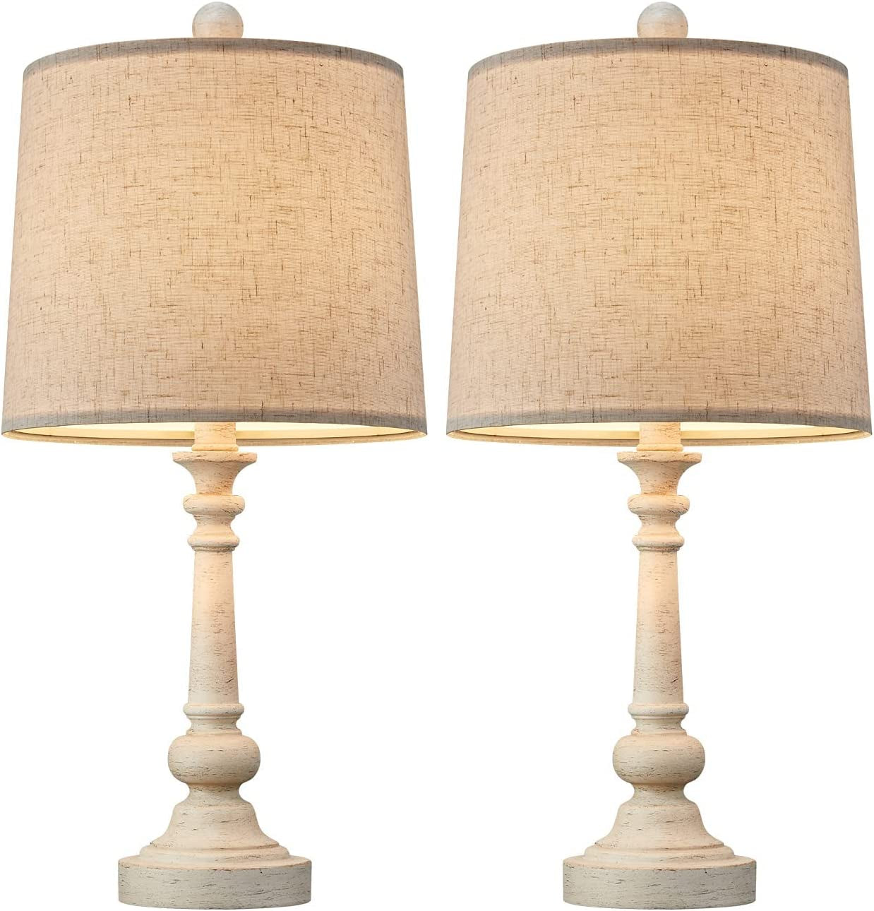 Pokat 21" Retro Style Farmhouse Table Lamp Sets of 2 for Living Room Bedroom Rustic Bedside Nightstand Lamp Linen Washed