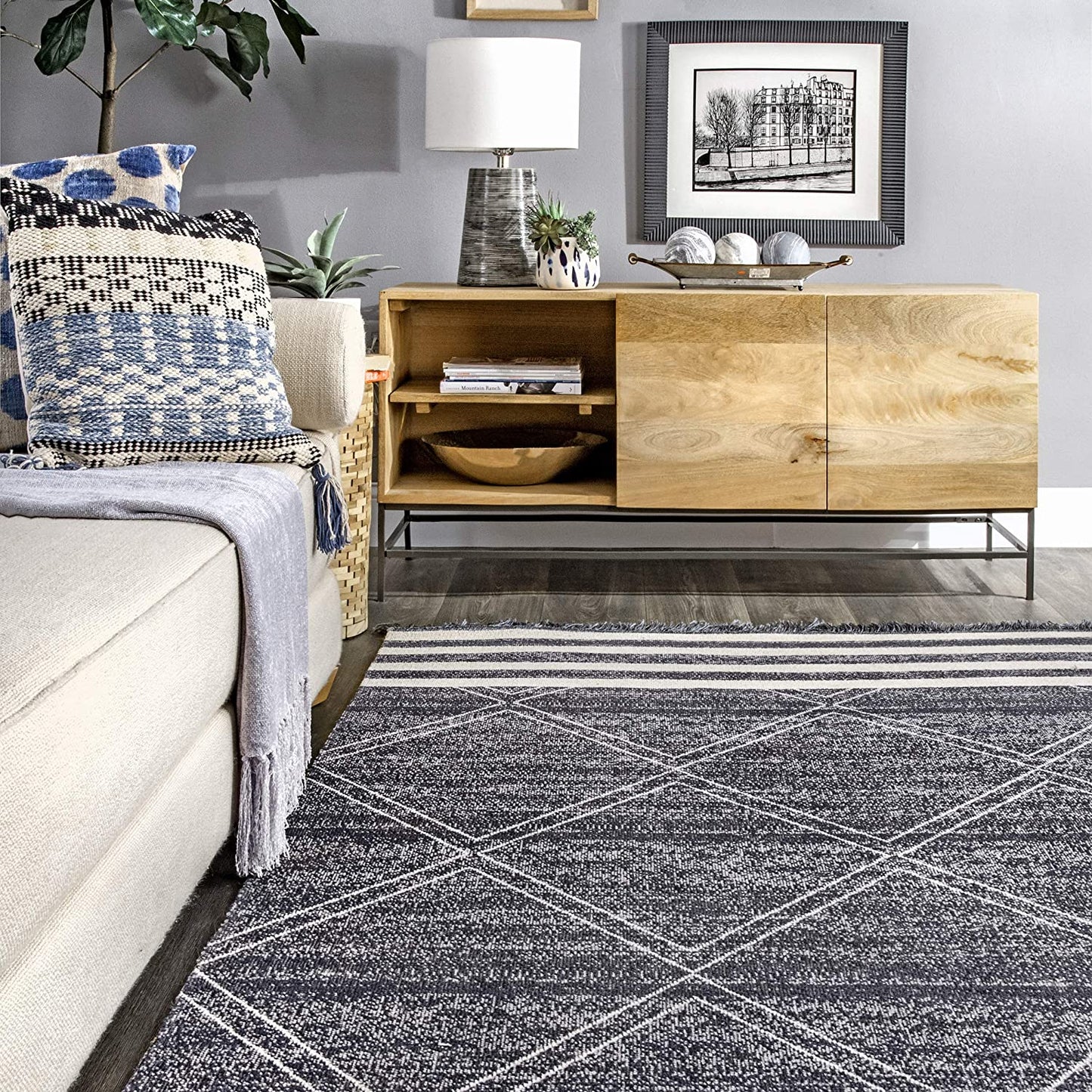 Roberge Diamonds Indoor/Outdoor Runner Rug, 2' 6" X 8', Blue