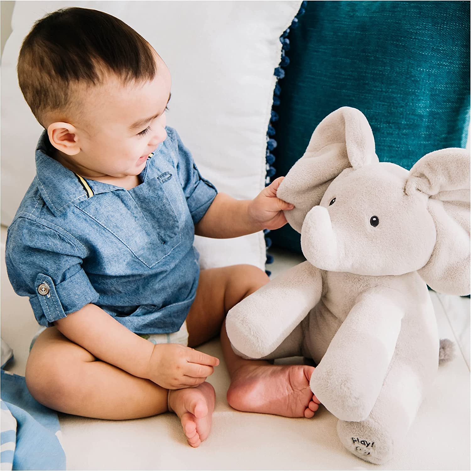 Baby  Official Animated Flappy the Elephant Stuffed Animal Baby Toy Plush for Baby Boys and Girls, Gray, 12" (Song Styles May Vary)