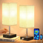 Bedside Lamps for Bedrooms Set of 2 - Table Lamps for Nightstand with USB Ports, Small Night Stand Light Lamp with Grey Fabric Shade for End Table Living Room Home Office Study Room (2 Pack)