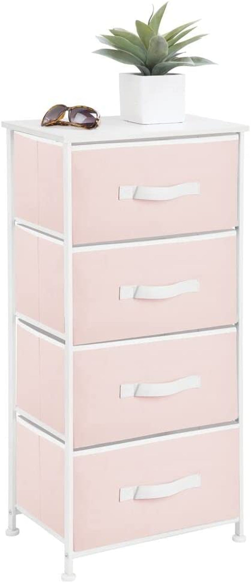 Mdesign Storage Dresser Furniture Unit - Tall Baby and Kid Standing Organizer Tower for Bedroom, Nursery, Playroom, and Closet - 4 Drawer Removable Fabric Bins - Pink/White