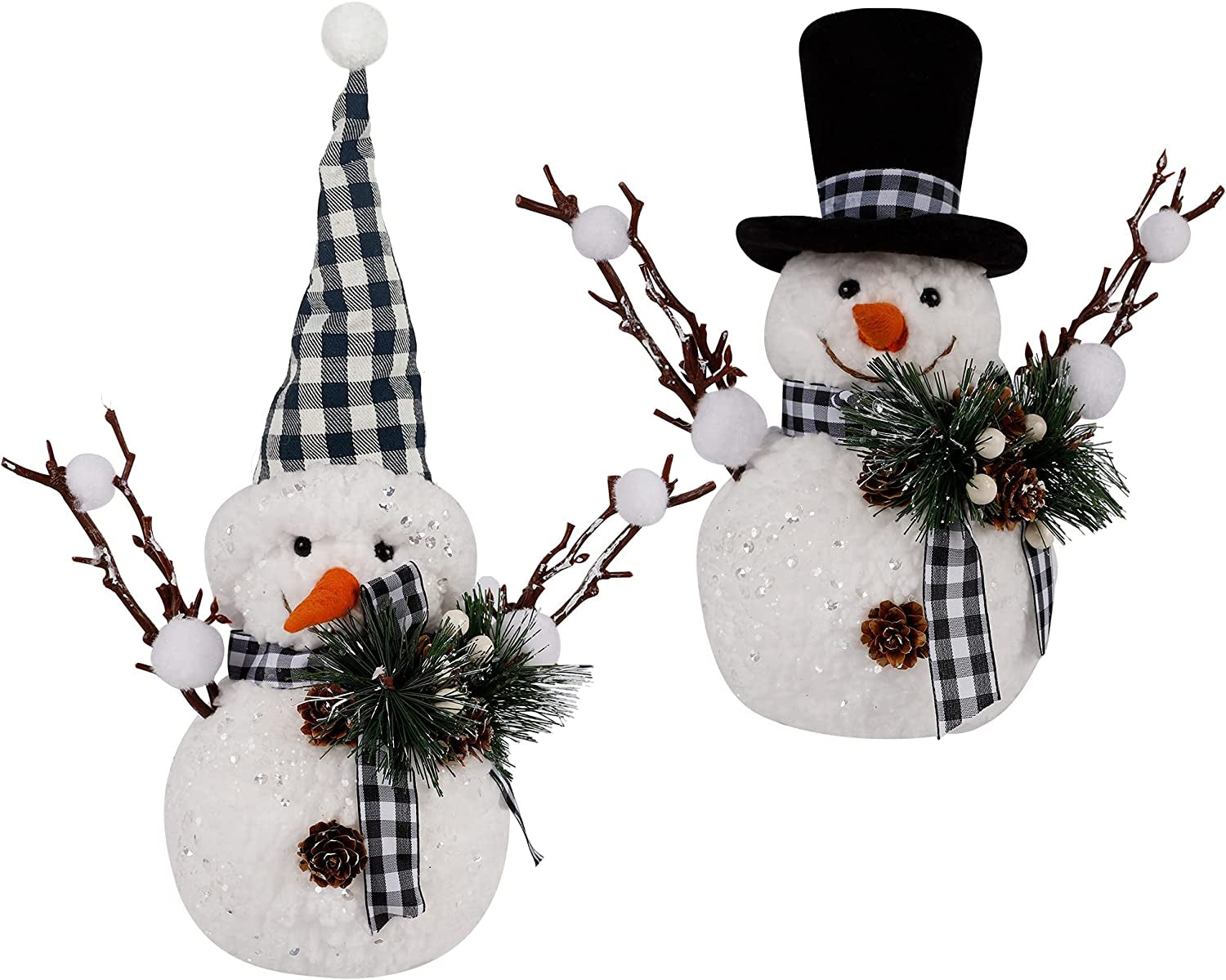 Christmas Table Decorations, Set of 2 Snowman with Pine Cone Twigs, Winter Tabletop Decor for Indoor Home Kitchen Fireplace Office Room Xmas Gifts Holiday Party