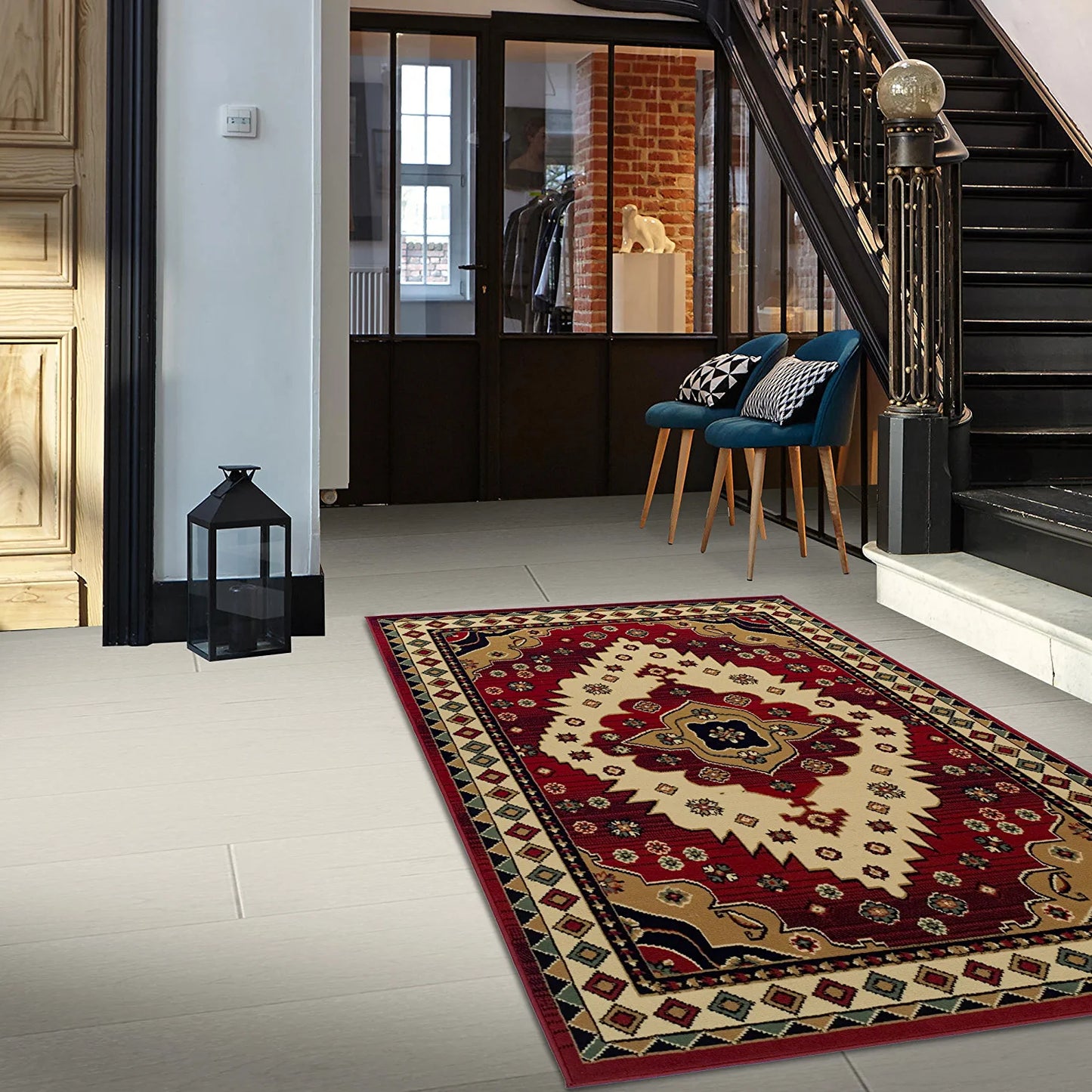 SUPERIOR Folk Diamond Rustic Eclectic Bohemian Power-Loomed Indoor Area Rug, 5' X 8', Red