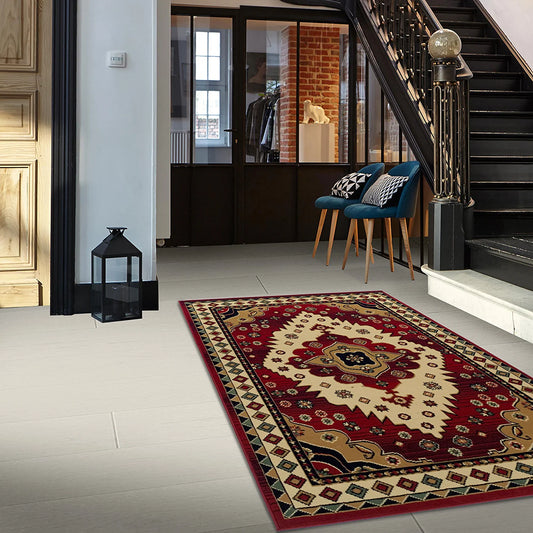 SUPERIOR Folk Diamond Rustic Eclectic Bohemian Power-Loomed Indoor Area Rug, 5' X 8', Red