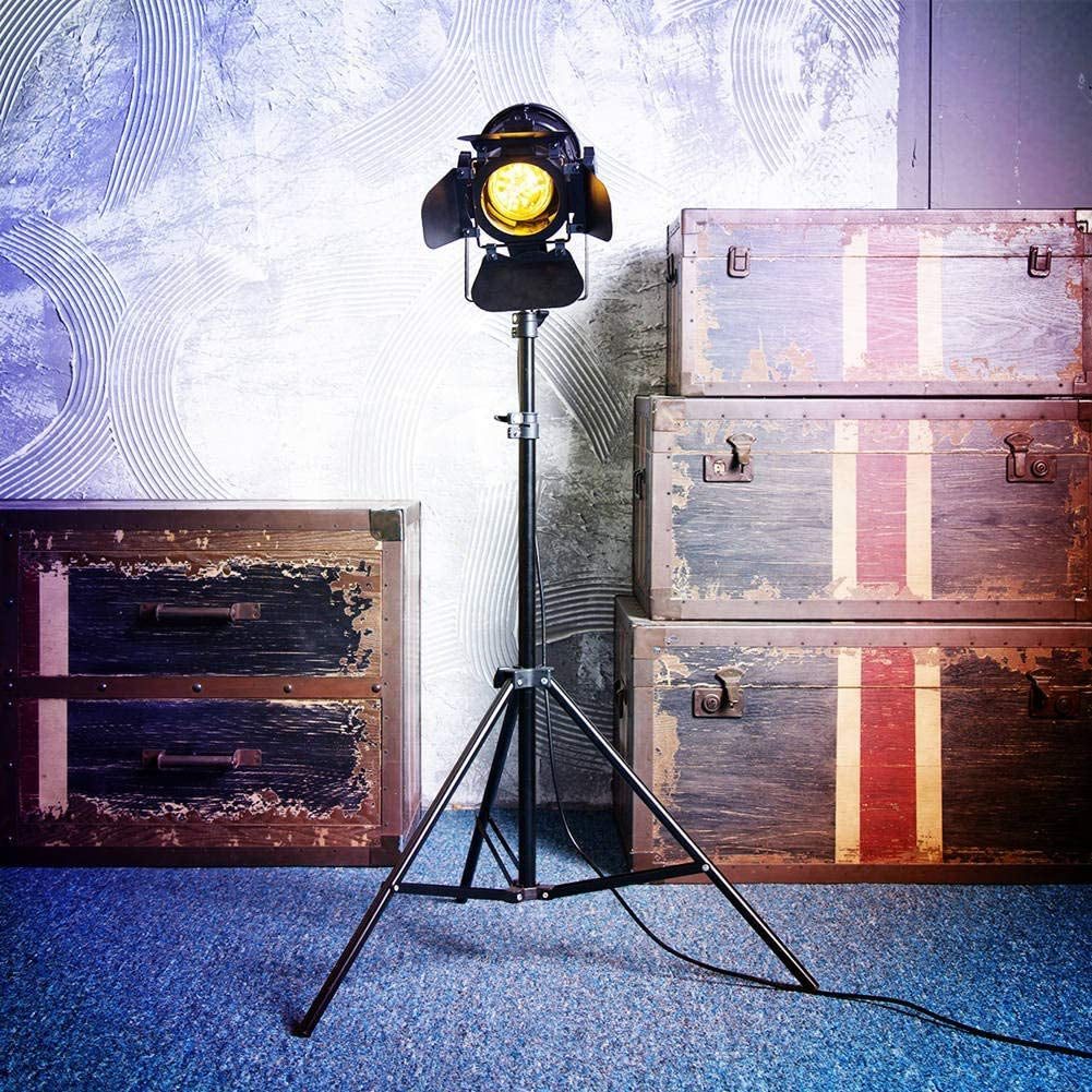 Vintage Industrial Black Retro Tripod Adjustable Floor Lamp Parking Light, 5 Meter Cable with Foot Switch Parking Light Tripod Gooseneck for Living Room Bedroom Office Bar Lighting (Pack of 2)