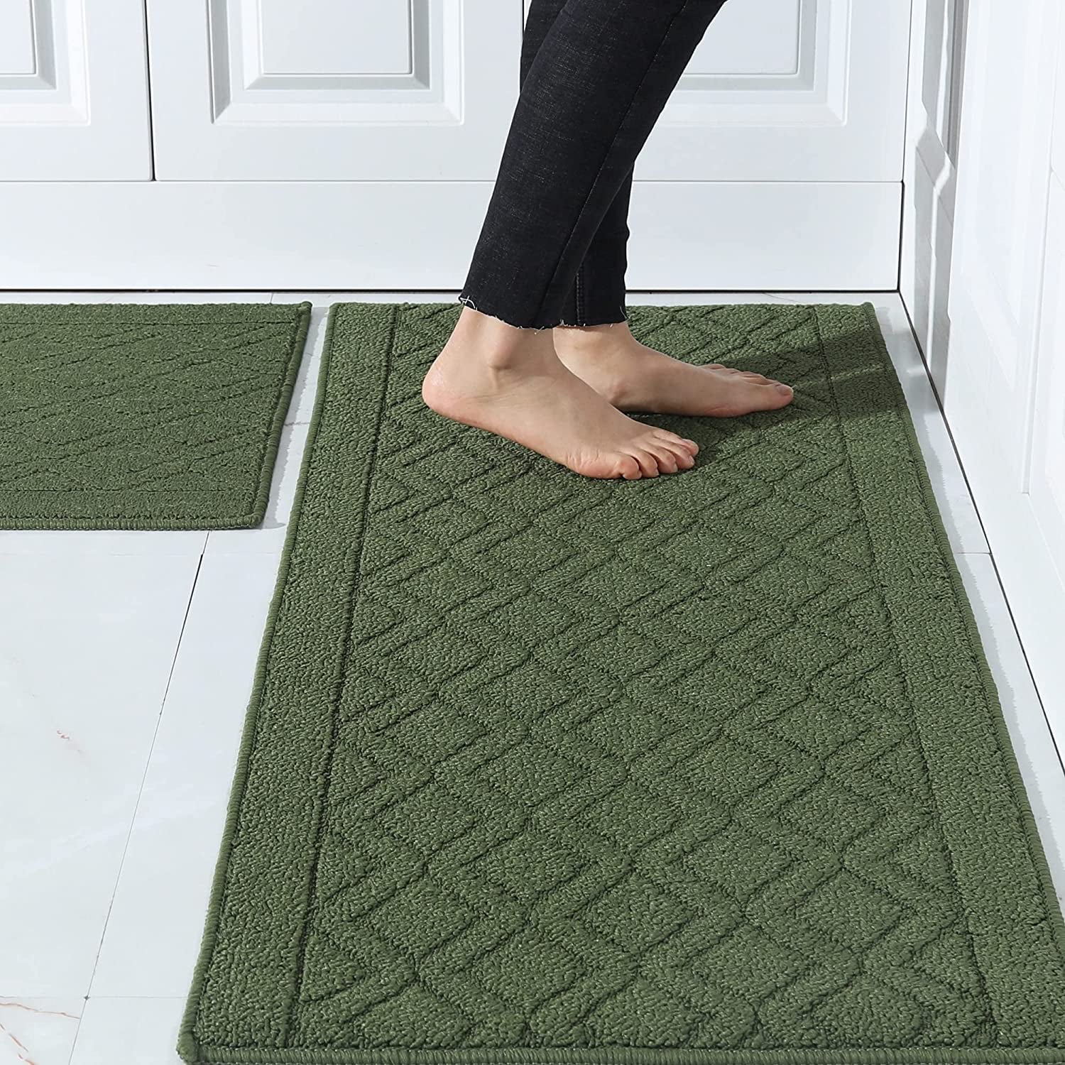 48X20 Inch/30X20 Inch Kitchen Rug Mats Made of 100% Polypropylene 2 Pieces Soft Kitchen Mat Specialized in anti Slippery and Machine Washable (Green)