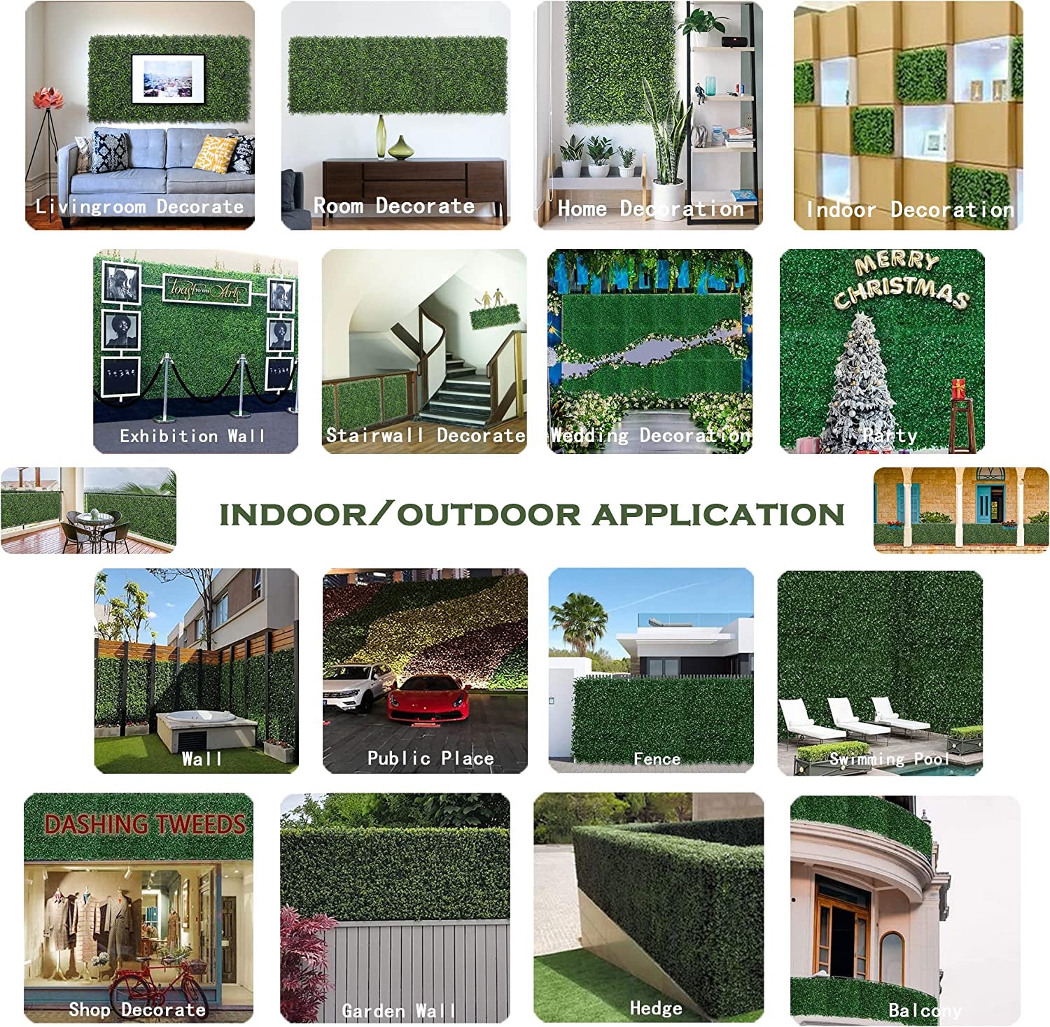 Artificial Green Wall Panel,10"X 10"(12Pcs) Boxwood Faux Grass Wall Panels for Interior Wall, Backdrop Wall,Garden Wall and Indoor Outdoor Plant Wall Decor