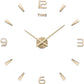 3D DIY Wall Clock Decor Sticker Mirror Frameless Large DIY Wall Clock Kit for Home Living Room Bedroom Office Decoration (Gold)