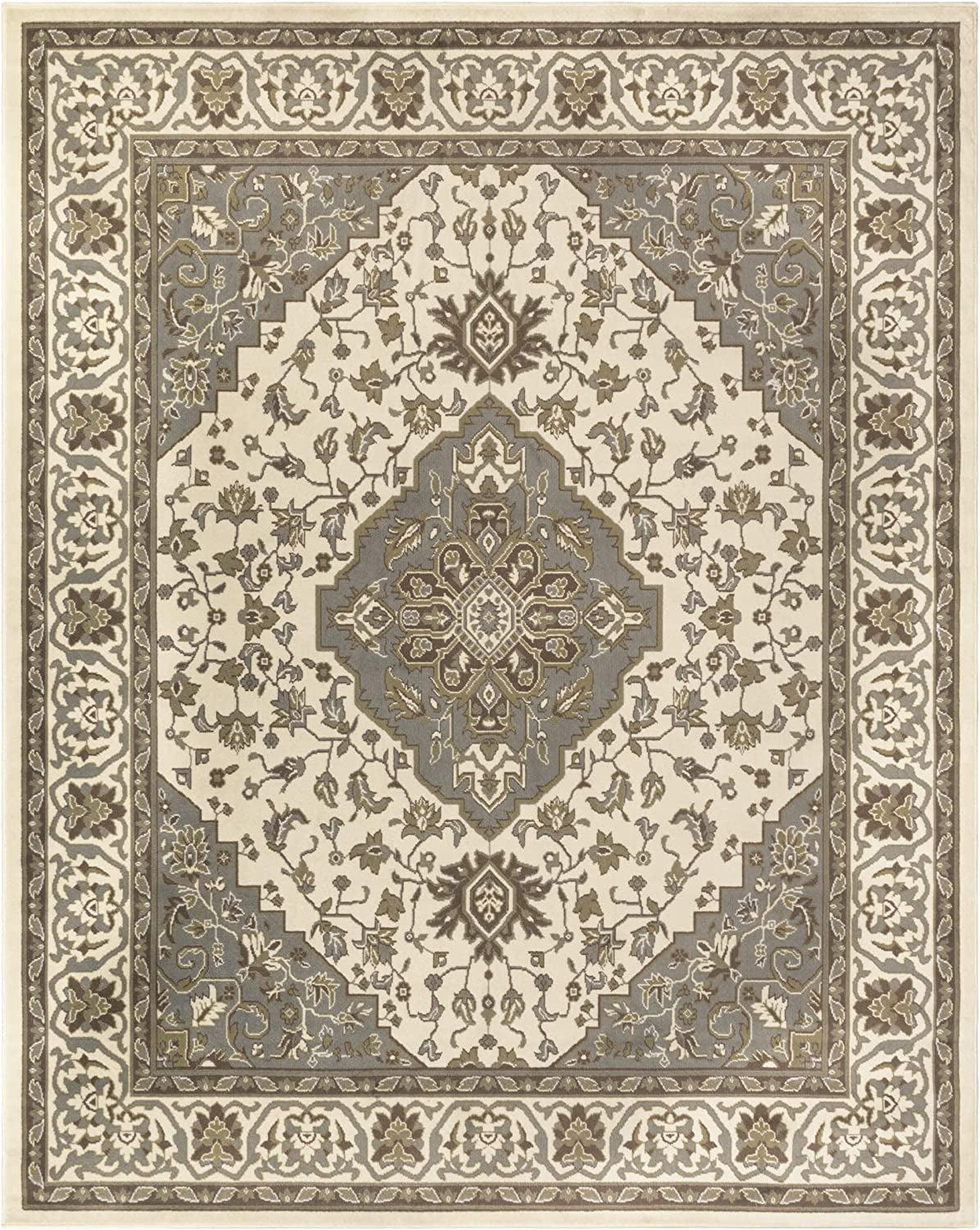 SUPERIOR Glendale Traditional Floral Medallion Polypropylene Indoor Area Rug with Jute Backing, 4' X 6', Green