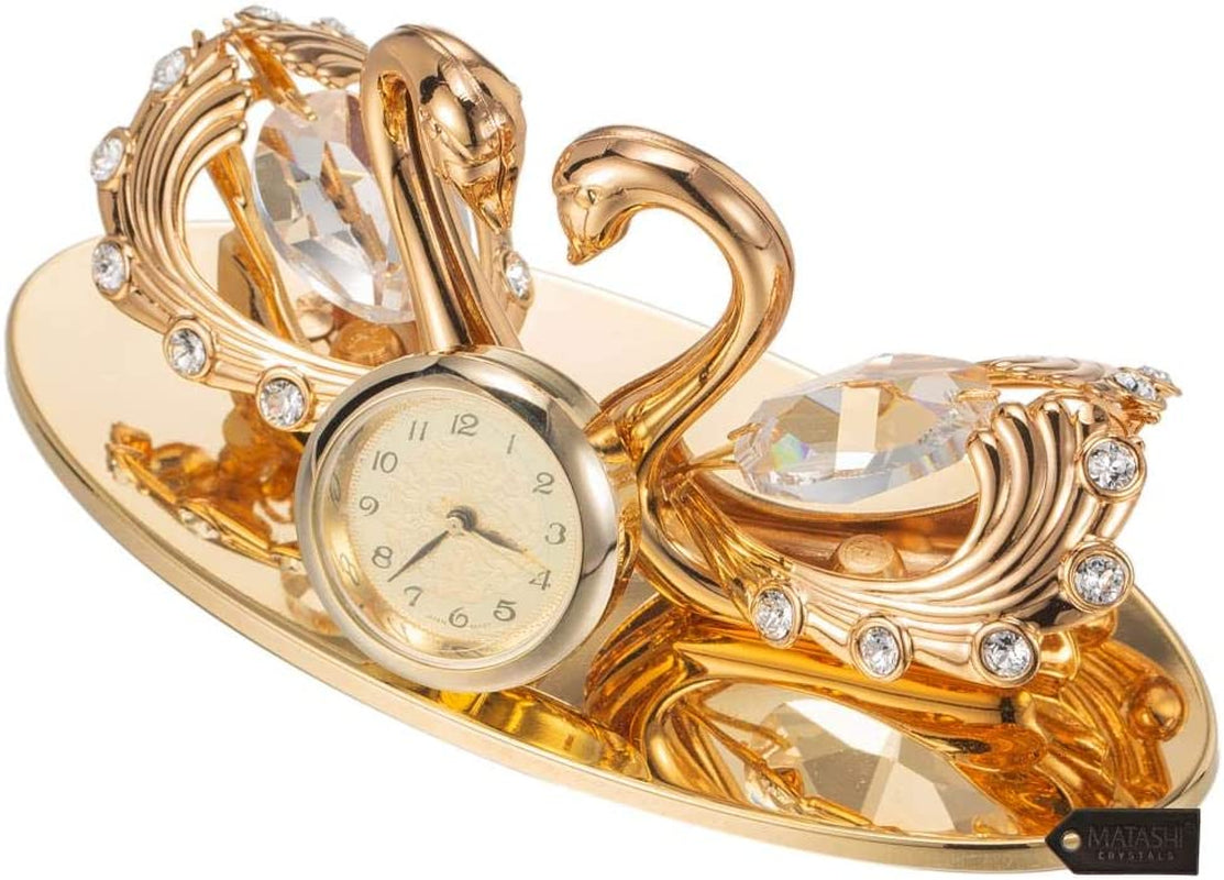 24K Gold Plated Loving Swans Figurine Clock Table Top Ornament for Home Office Desk Bedroom Decor Gift for Valentine'S Day Birthday Mother'S Day Anniversary Christmas Housewarming Present