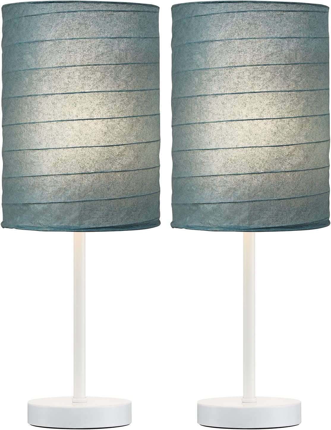 PORTRES 18.75'' Traditonal Accent Table Lamp Set of 2 for Bedroom Desk Lamps for Living Room Kids Room Study Room Office Rustic Decor Nightstand Rice Paper Lamps ( White& Gray)