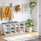 Shoe Storage Bench with Cushion, Cubby Shoe Rack with 12 Cubbies, Adjustable Shelves, Multifunctional Shoe Organizer Bench for Entryway, Mudroom, Hallway, Closet and Garage, White