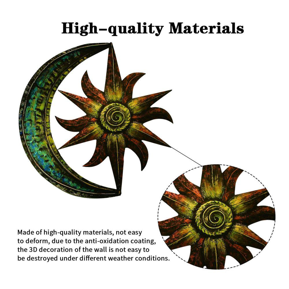 Celestial Themed Metal Wall Decor Metal Wall Art Moon Star Shape Iron Showpiece Metal Wall Decor Ideas Sun Moon Wall Art Celestial Themed Home Yard Wall Decor,11.42*11.42In