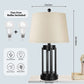 Table Lamps Set of 2 with USB Ports, 3-Way Dimmable Farmhouse Touch Lamps, Bedside Lamp for Bedroom with AC Outlet, Modern Black Nightstand Lamps Desk Lamp for Living Room Reading, Bulbs Included