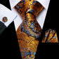 Extra Long Mens Tie 100% Silk Brown Floral Paisley Necktie Set Wedding US