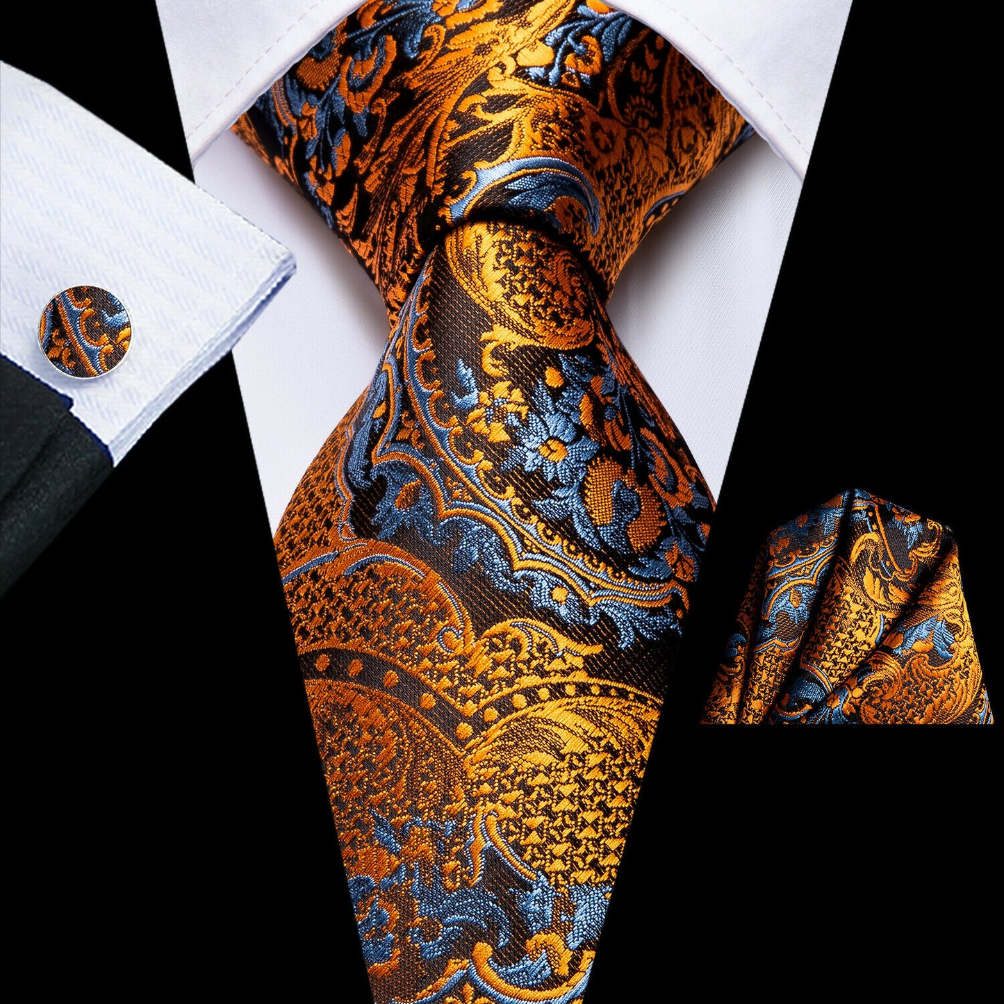 Extra Long Mens Tie 100% Silk Brown Floral Paisley Necktie Set Wedding US