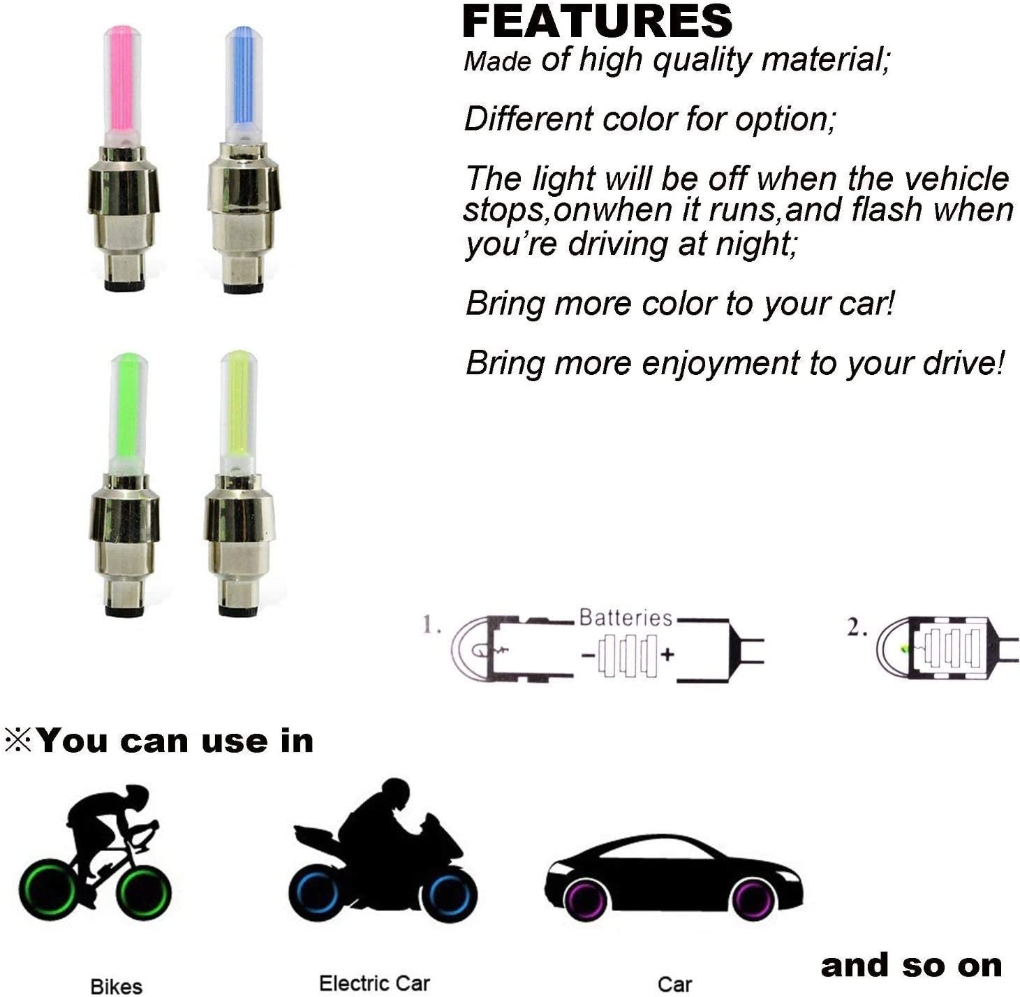 20 PCS of Led Flash Tyre Wheel Valve Cap Light for Car Bike Bicycle Motorbicycle Wheel Light Tire (4 Red, 4 Yellow, 4 Blue, 4 Green, 4 Colorful)