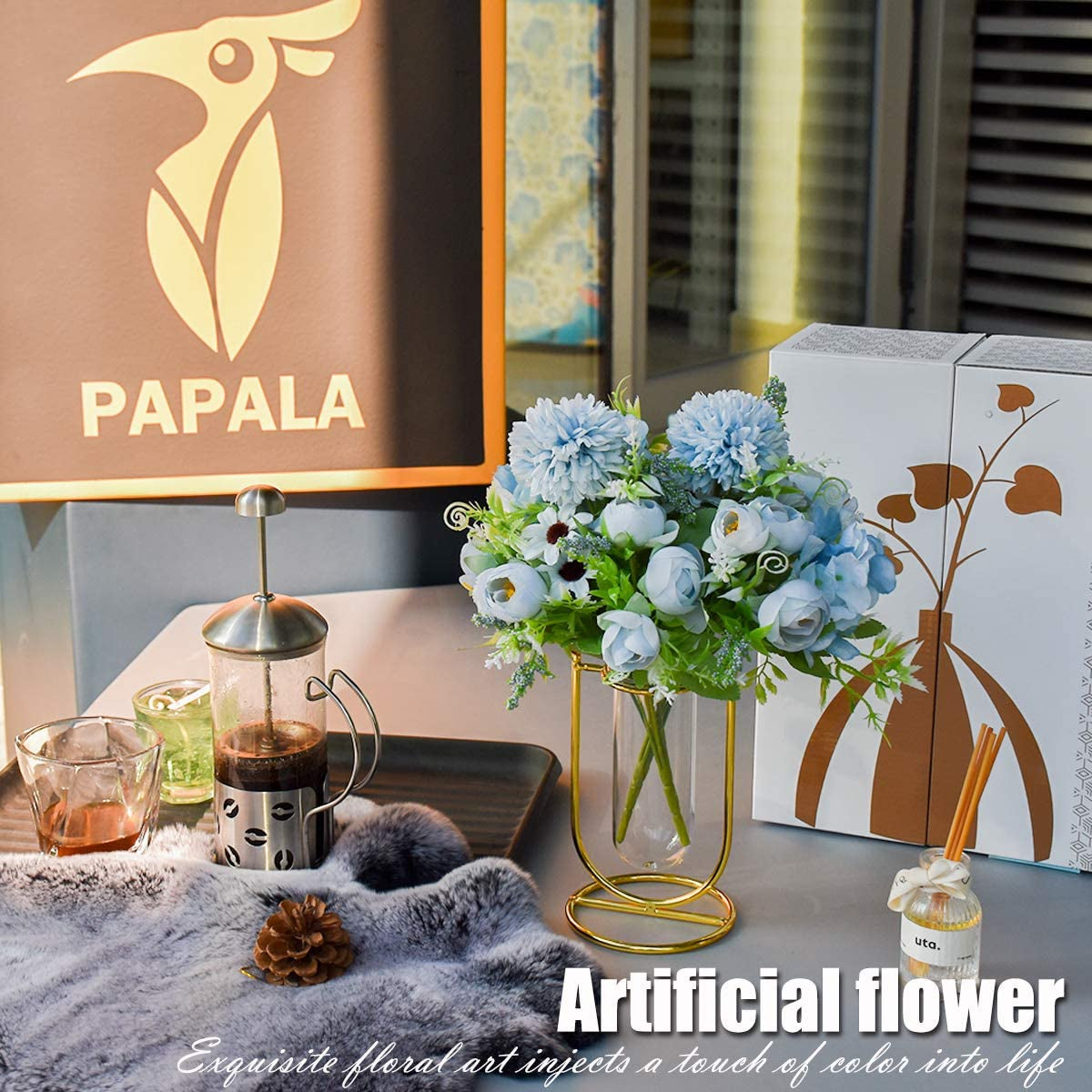 Artificial Flowers with Vase, Wedding Centerpieces for Tables, Fake Flowers Arrangements for Home Party Wedding Decoration, Centerpiece Table Decorations, Fake Peony Women Gifts 2 Packs