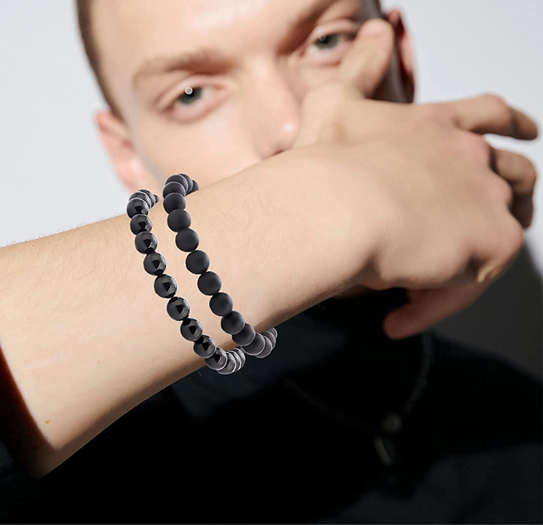 12 Pcs 8Mm Gemstones Beaded Bracelets for Men Women Stone Bead Healing Stretch round Bead Crystal Semi-Precious Bracelets Unisex