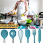 Silicone Cooking Utensil Set,  Non-Stick Kitchen Utensil 24 Pcs Cooking Utensils Set, Heat Resistant Cookware, Silicone Kitchen Tools Gift with Stainless Steel Handle (Blue-24Pcs）
