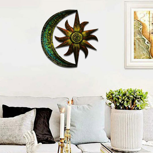 Celestial Themed Metal Wall Decor Metal Wall Art Moon Star Shape Iron Showpiece Metal Wall Decor Ideas Sun Moon Wall Art Celestial Themed Home Yard Wall Decor,11.42*11.42In