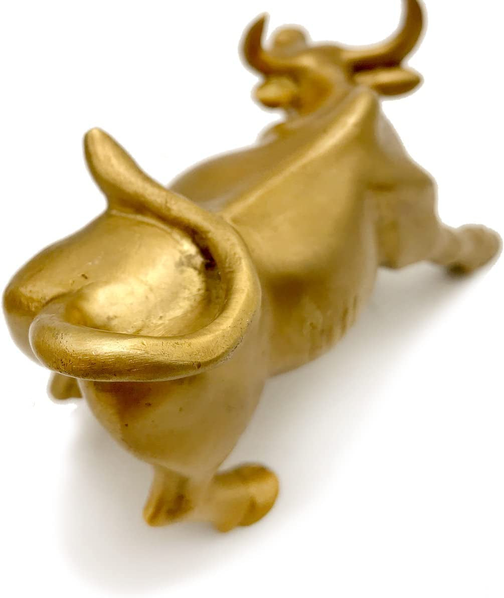 Feng Shui Fortune Brass W Street Bull Statue, Sculpture Home Decoration Golden Copper Bull Represents Good Luck of Career and Wealth