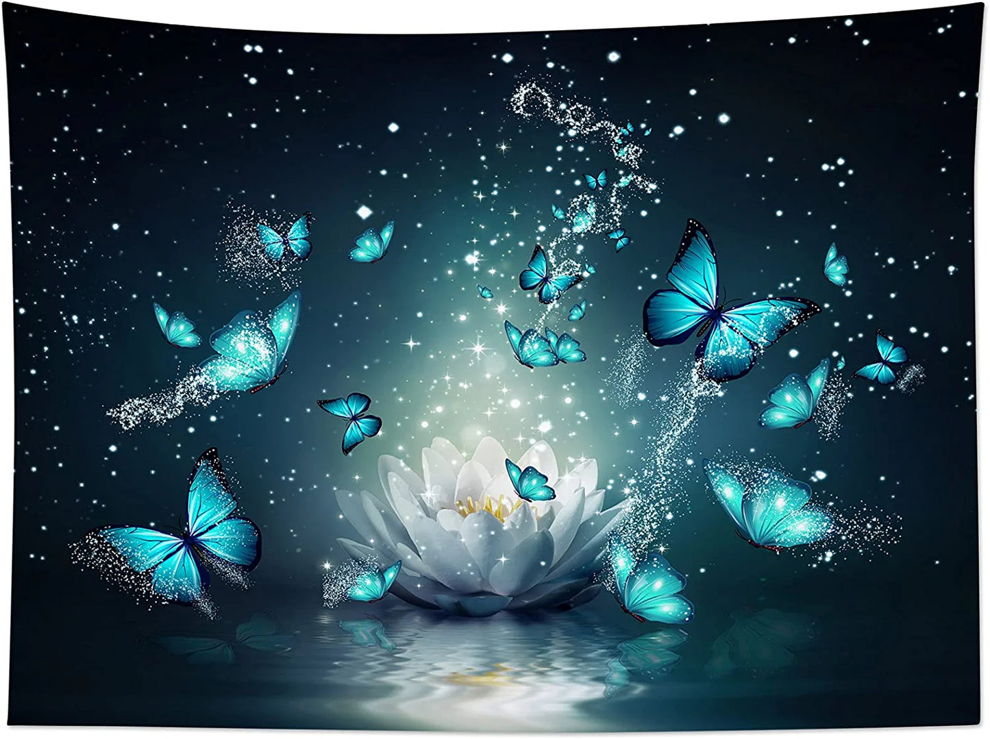 HVEST Trippy Water Lily Tapestry Wall Hanging Magic Butterfly Flying in Teal Ocean Natural Scenery Art Tapestries for Living Room Bedroom Teen Dorm Girl Yoga Room Wall Decor Poster,60X40 Inches