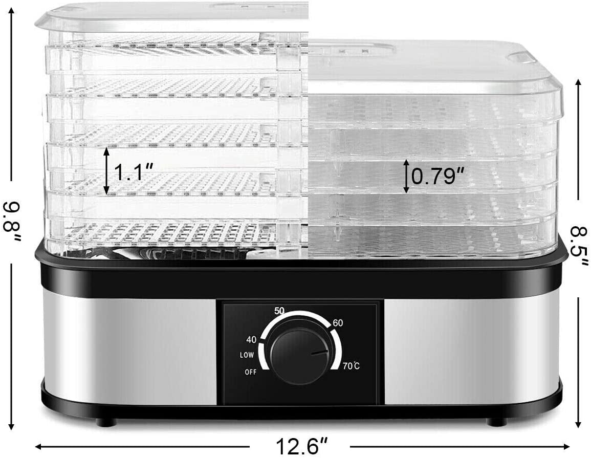 Food Dehydrator, Electric 5-Tire Fruit Vegetable Dryer with Adjustable Temperature Control from 104?-158?, 5 Stackable Drying Trays (Knob Adjustment)