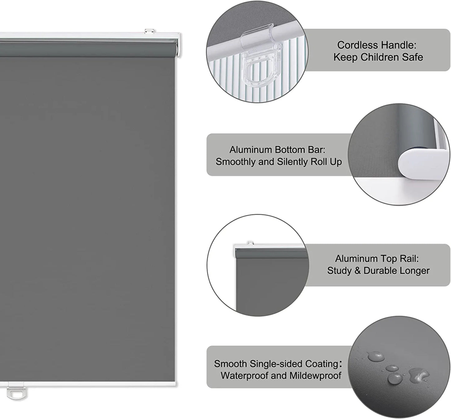 Roller Window Shades Blackout Blinds for Windows Cordless Bedroom Shade Room Darkening Shades Door Blinds with Thermal Insulated Easy to Install for Home，Office，Bathroom W30Xl72 Grey