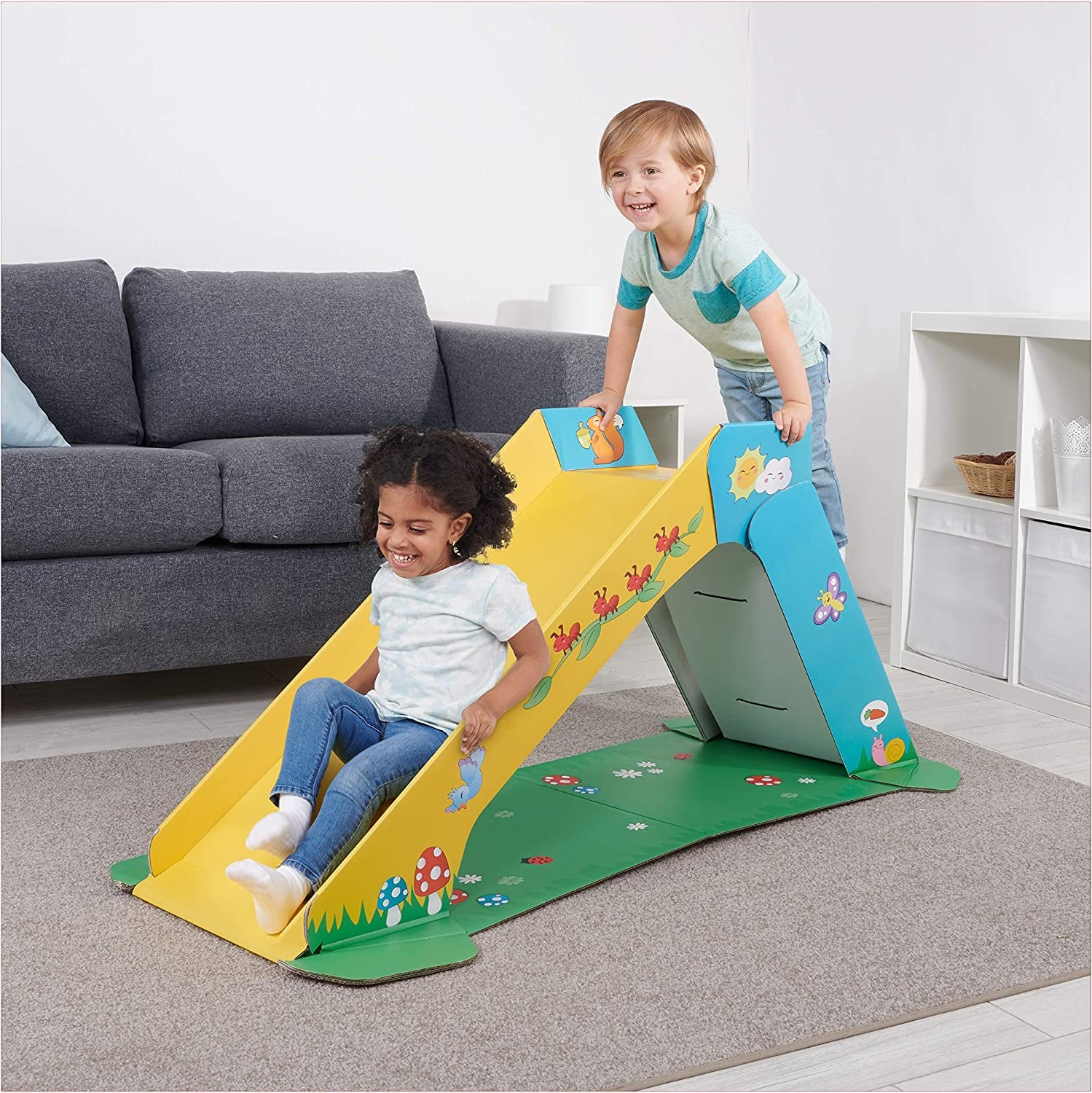 Pop2Play Toddler Playground Indoor Slide for Kids – Durable Eco-Friendly Foldaway Cardboard Slide (Sunny)