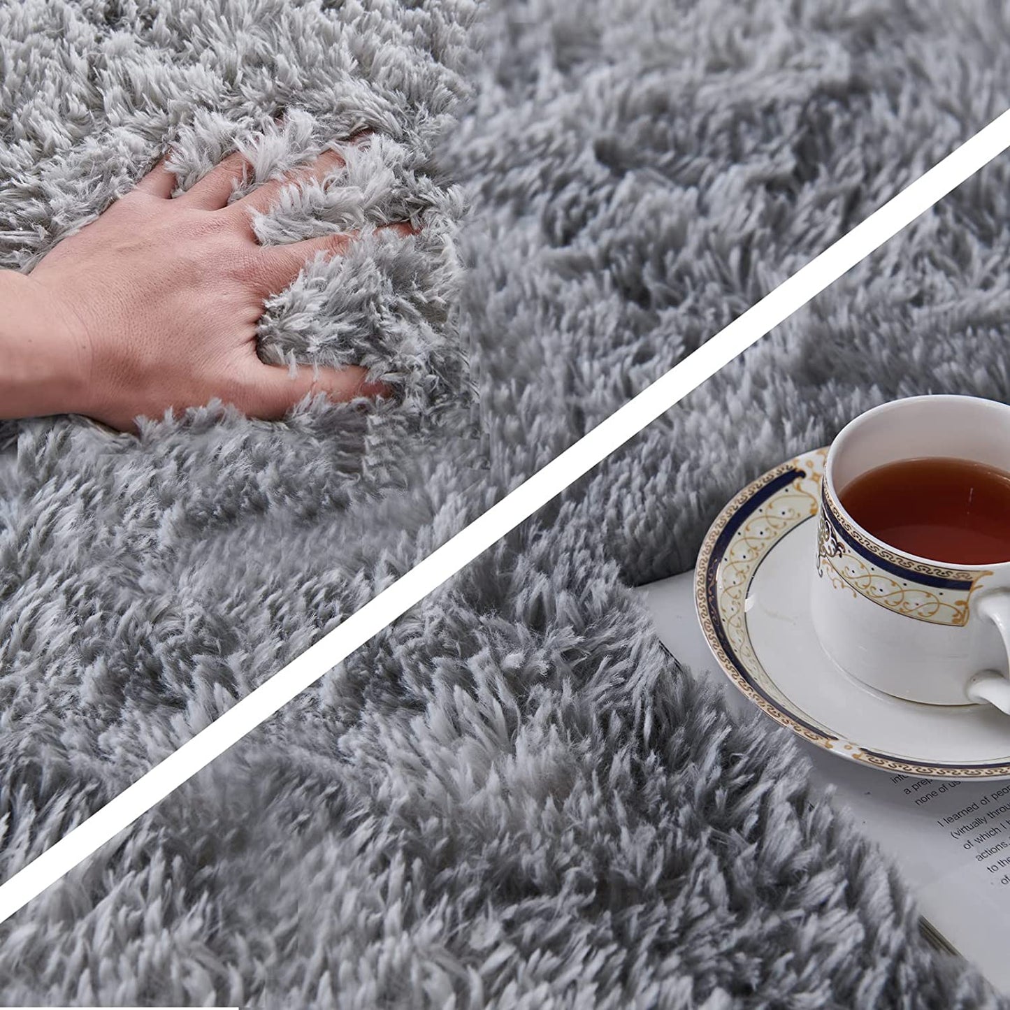 Shag Area Rug, 5X7 Ft Tie-Dyed Light Grey Upgrade Anti-Skid Durable Rectangular Cozy Rug, High Pile Soft Throw Rug for Nursery Room Living Room
