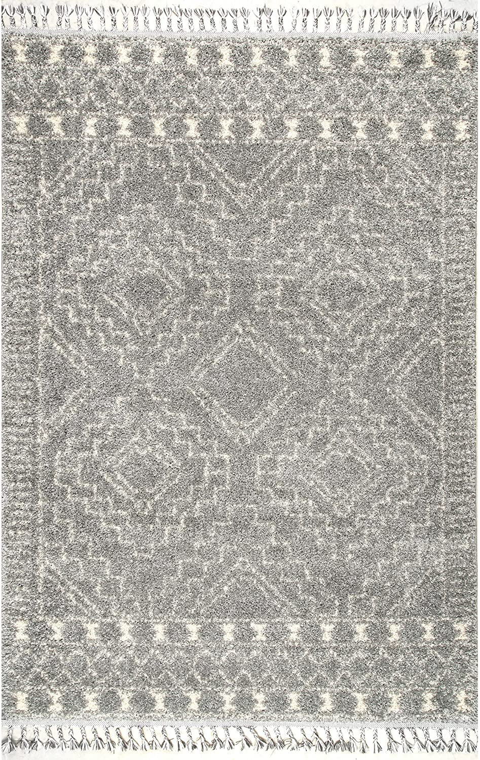 Vasiliki Moroccan Tribal Shag Area Rug, 2' X 3', Silver