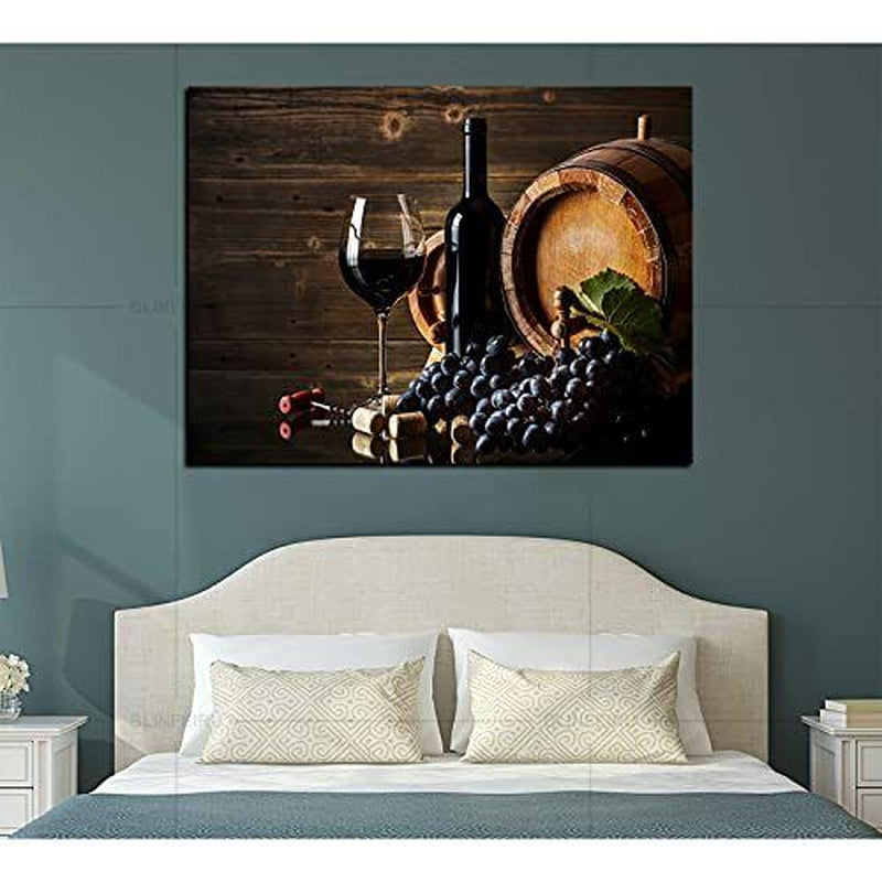 Kitchen Canvas Wall Art KAWAHONE Red Wine Cups Home Decor Fruit Wine Wooden B...