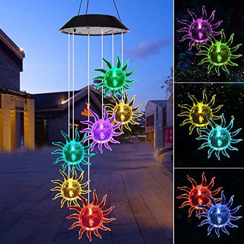 Kyoryuger Solar hanging Wind Chimes With Suns, Changing Color Solar Powered Suns LED Light, for Outdoor Indoor decor (Suns）