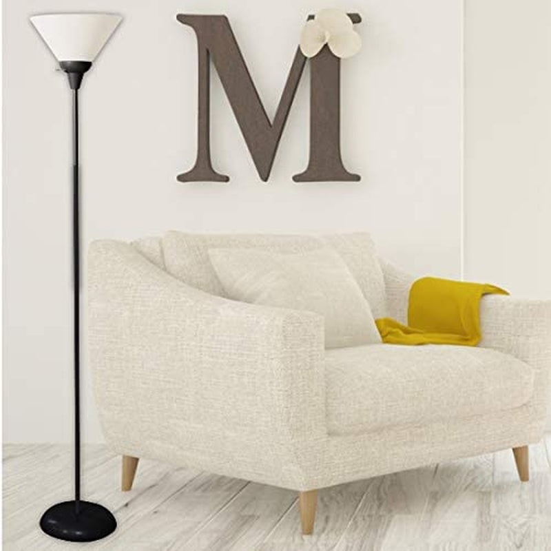 LIGHTACCENTS Black Metal Floor Lamp with Opal White Cone Shade. Model 6113-21 Standing Pole Torch Floor Lamp Torchiere Super Bright Floor Lamp ( Black Finish )