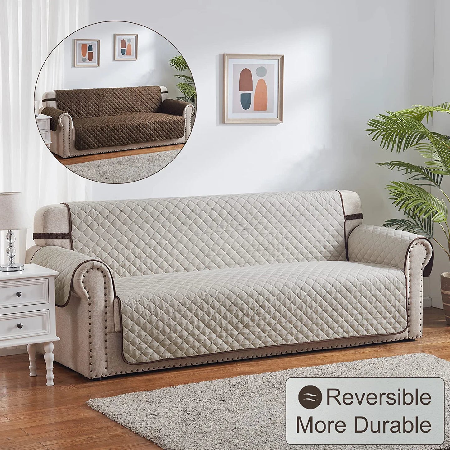 RHF Reversible Sofa Cover, Couch Covers for Dogs, Couch Covers for 3 Cushion Couch, Couch Covers for Sofa, Couch Cover, Sofa Covers for Living Room,Sofa Slipcover,Couch Protector(Sofa:Chocolate/Beige)