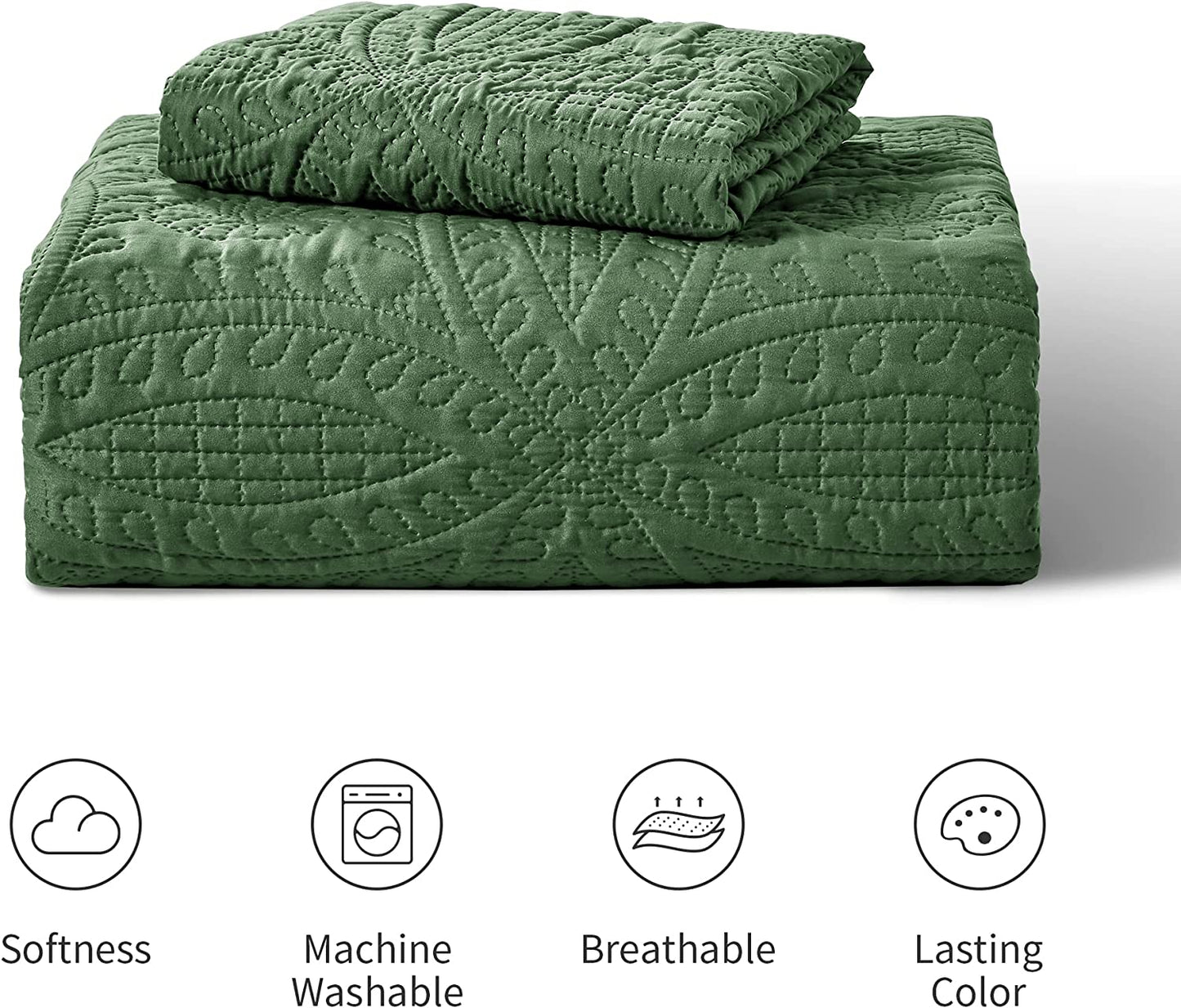 Twin Quilt Set Olive Green Bedspreads - Soft Bed Summer Quilt Lightweight Microfiber Bedspread- Modern Style Coin Pattern Coverlet for All Season - 2 Piece (1 Quilt, 1 Pillow Sham)